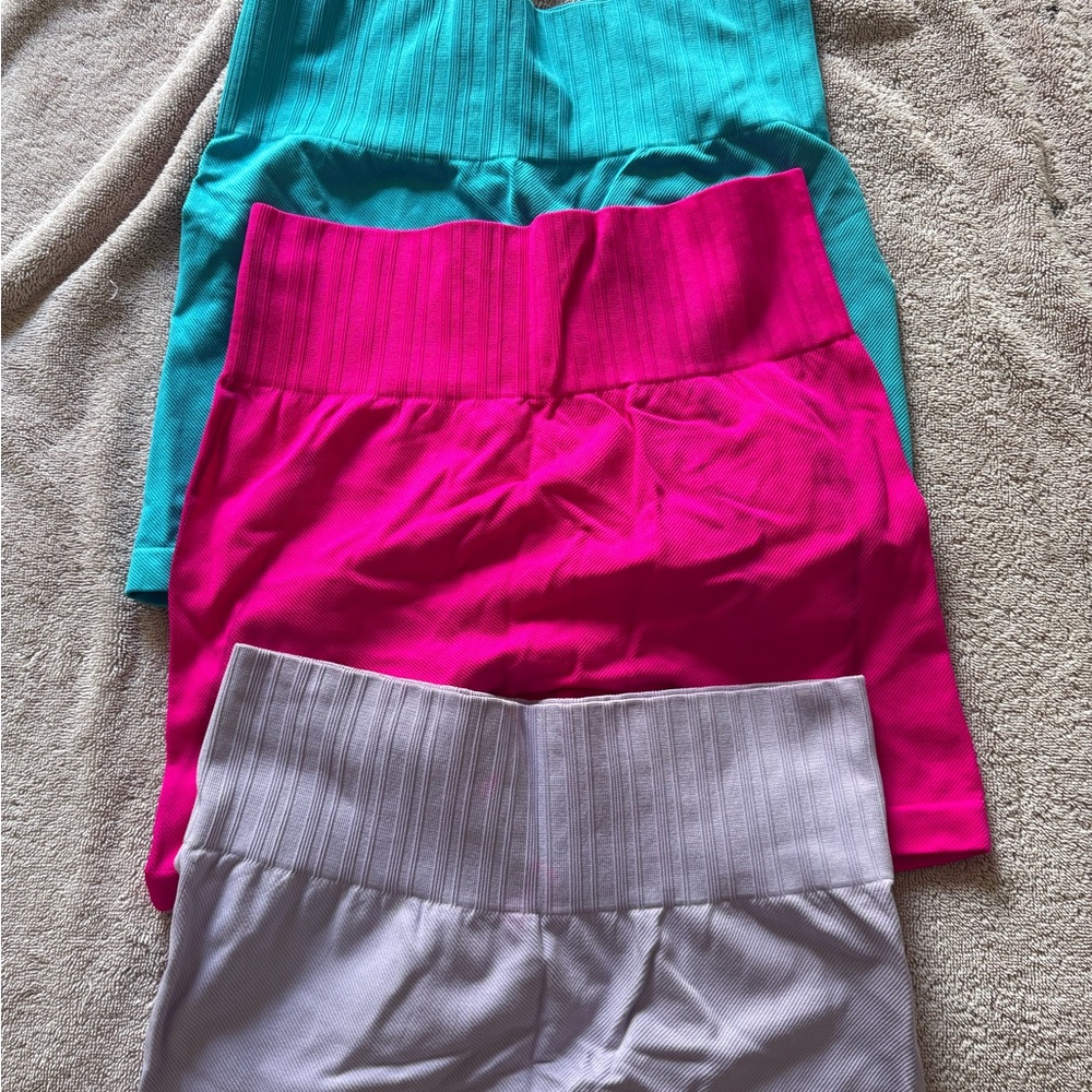 Set of Three High-Waist Ribbed Waistband Shorts